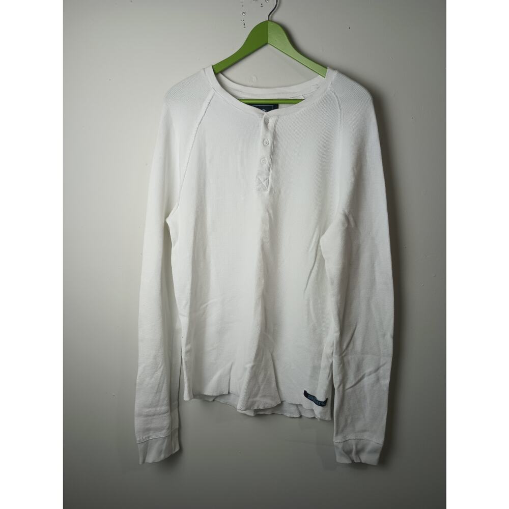 Men's Waffle‎ Knit Henley White Long sleeve Top Sun Surfer Large Outdoors